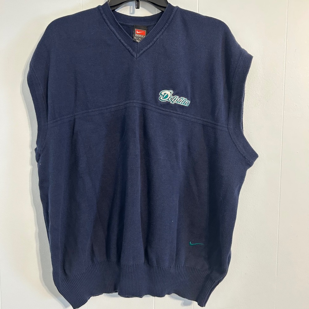 Nike Team‎ Miami Dolphins Sweater Vest Mens Large Navy Blue V-Neck Vintage NFL